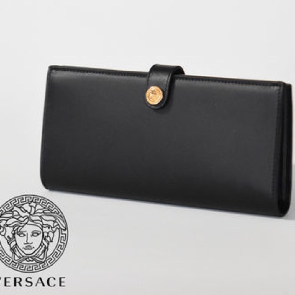 Versace unisex long bifold Medusa biggie logo calf leather wallet NEW